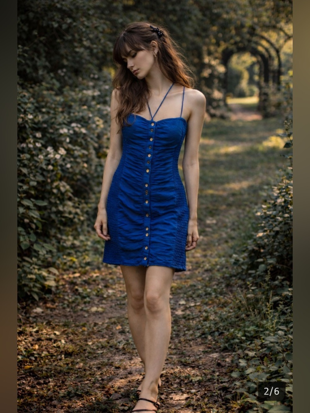 Free People Bali Babe Mini Dress Blue Strappy Smocked Size M NWT